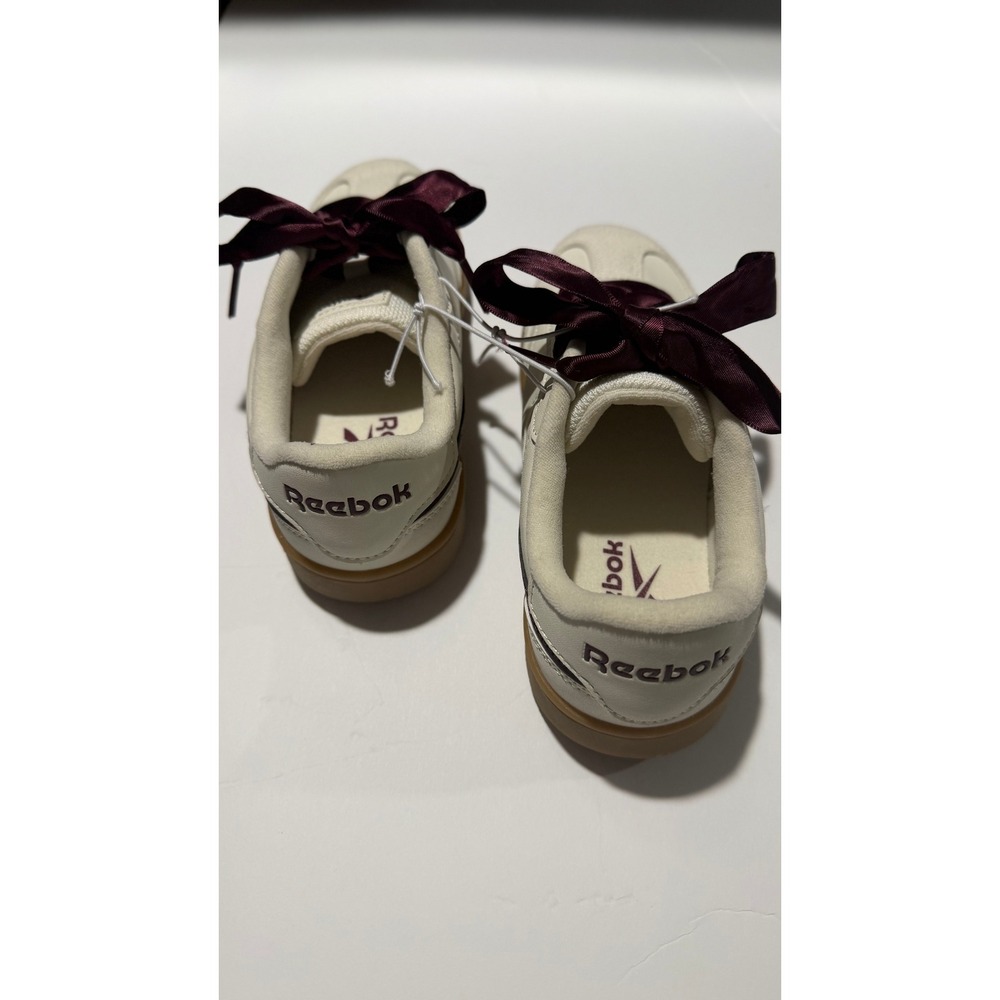 Reebok Club C Kids Sneakers Cream Burgundy Ribbon Laces Gum Sole Low Top
